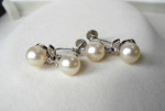 14k Yellow Gold 7mm & 8mm Double Pearl Dangle Screw-back Earrings 3/4"