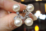 14k Yellow Gold 7mm & 8mm Double Pearl Dangle Screw-back Earrings 3/4"