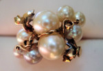 Victorian 10k Yellow Gold Antique Pearl Grape Vine & Leaves Ring