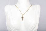 Ladies 14k Yellow Gold Tanzanite Cross Pendant Rope Necklace Size 18.5