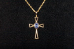 Ladies 14k Yellow Gold Tanzanite Cross Pendant Rope Necklace Size 18.5