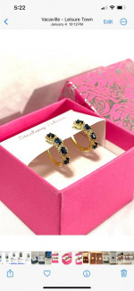 Brand new gold overlay over sterling silver hoop earrings with blue gemstones