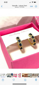 Brand new gold overlay over sterling silver hoop earrings with blue gemstones