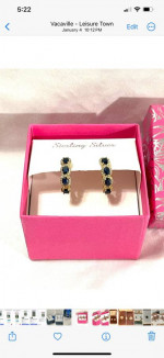 Brand new gold overlay over sterling silver hoop earrings with blue gemstones
