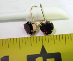 EARRINGS 14K YELLOW GOLD DROP HEART GARNET