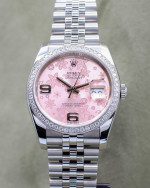 ROLEX DATEJUST PINK FLORAL DIAMOND BEZEL JUBILEE BRACELET *BOX/PAPERS 36MM STAIN