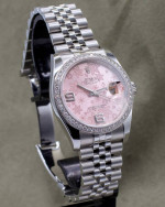 ROLEX DATEJUST PINK FLORAL DIAMOND BEZEL JUBILEE BRACELET *BOX/PAPERS 36MM STAIN
