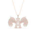 14k Solid Gold & White Diamond "A" Pendant With Wings Open