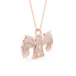 14k Solid Gold & White Diamond "A" Pendant With Wings Open