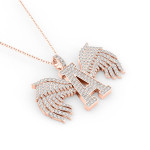 14k Solid Gold & White Diamond "A" Pendant With Wings Open