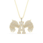 14k Solid Gold & White Diamond "A" Pendant With Wings Open