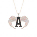 14k Solid Gold & White/Black Diamond Pendant With Wings Closed