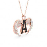 14k Solid Gold & White/Black Diamond Pendant With Wings Closed