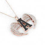 14k Solid Gold & White/Black Diamond Pendant With Wings Closed