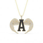 14k Solid Gold & White/Black Diamond Pendant With Wings Closed