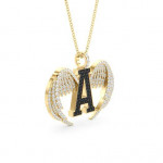 14k Solid Gold & White/Black Diamond Pendant With Wings Closed