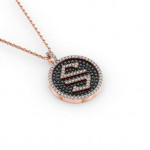 14k Solid Gold & Black/White Diamond Macro "S" Pendant