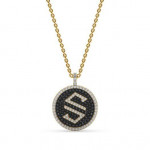 14k Solid Gold & Black/White Diamond Macro "S" Pendant