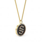 14k Solid Gold & Black/White Diamond Macro "S" Pendant
