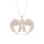 14k Solid Gold & All White Diamond "A"  Pendant With Wings Closed