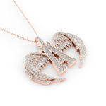 14k Solid Gold & All White Diamond "A"  Pendant With Wings Closed