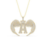 14k Solid Gold & All White Diamond "A"  Pendant With Wings Closed