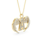 14k Solid Gold & All White Diamond "A"  Pendant With Wings Closed