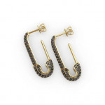 14k Solid Gold & Black Diamond Safety Pin Earring