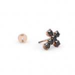 14K Solid Gold & Black Diamond Rounded Pico Cross Earring