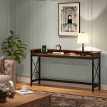 Industrial Console Table, 70.9" Sofa Table with Outlets and USB Ports
