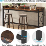 Industrial Console Table, 70.9" Sofa Table with Outlets and USB Ports