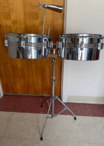 Vintage Royce MIJ Two Metal Drum Timbales with Stand and Cow Bell