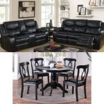 FREE DINING SET WITH PURCHSE BLACK LEATHER RECLINING SOFA & LOVE SET -