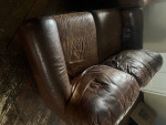 Brown Leather Sofa, Chair with Ottoman