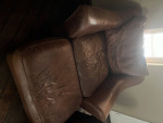 Brown Leather Sofa, Chair with Ottoman