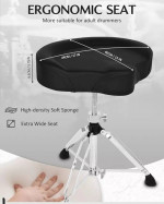 Saddle Drum Throne, Swivel Adjustable Padded Drum Stool, Heavy Duty Mo