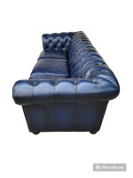 Vintage Tufted Navy Blue Leather Chesterfield Sofa