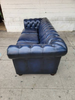 Vintage Tufted Navy Blue Leather Chesterfield Sofa