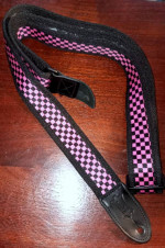 Levy's Pink & Black Checkered Guitar Strap w/ leather Ends Hardly Used