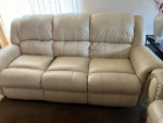 Luxury reclining leather sofa and loveseat for 5+coffee table+end tabl