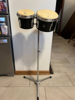 Vintage 1950's Premier 6” & 8” Bongos w/ Mount and Stand Black