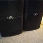 Pair of Peavy PVX 112 PA cabinets with stands