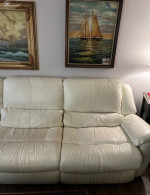 Extra Long Cream Leather Sofa No pet, No Smoking Home 9.5 ft