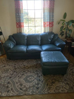 Green Leather sofa & ottoman