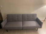 Sofa Bed with Buttonless Tufting and Removable Arms, Gray - Like New