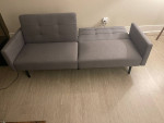 Sofa Bed with Buttonless Tufting and Removable Arms, Gray - Like New