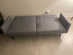 Sofa Bed with Buttonless Tufting and Removable Arms, Gray - Like New