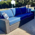Large Resin Wicker Patio Sofa w/ Swivel Rocker Chair