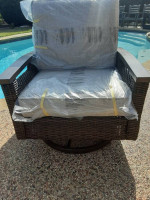 Large Resin Wicker Patio Sofa w/ Swivel Rocker Chair