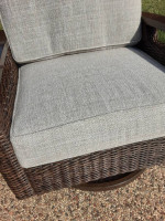 Large Resin Wicker Patio Sofa w/ Swivel Rocker Chair